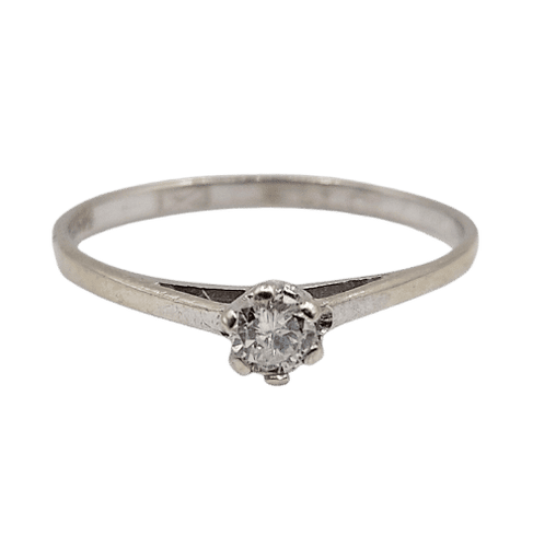 Bague 53.5 Bague solitaire vintage or blanc 14k diamant 0,12 carat 58 Facettes A06195
