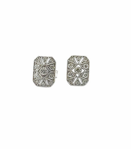 Boucles d'oreilles Boucle d’oreilles art déco or blanc et diamants 58 Facettes