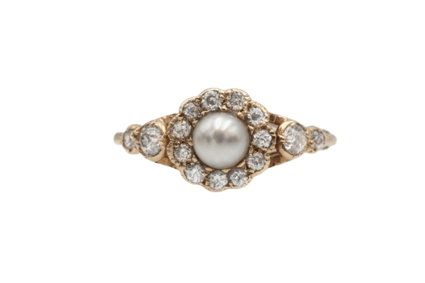 Bague 52 Yellow gold daisy ring, pearl and diamonds, first half of the 20th century 58 Facettes 11481