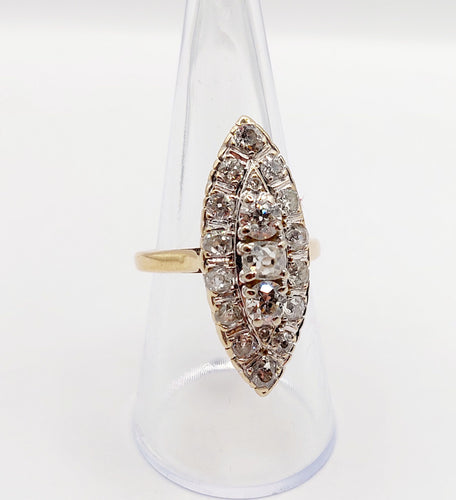 Bague 55.5 Bague marquise antique en or 18k et platine, diamants taille ancienne 1,75 ct 58 Facettes A06464