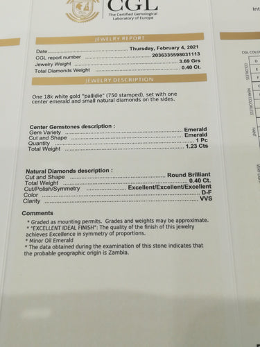 Bague 53 Bague Emeraude, Diamants, Or Blanc 58 Facettes