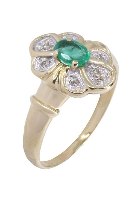 Bague marguerite émeraude et diamants