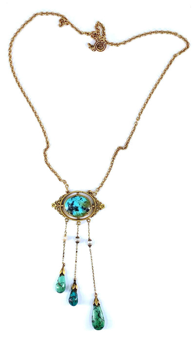 Collier Collier or jaune turquoises et perles fines, époque 1900 58 Facettes AB368