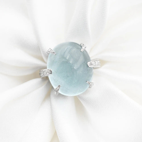 Bague Bague en or blanc avec aigue-marine de 18,5 ct et diamants de 0,40 ct 58 Facettes 17675