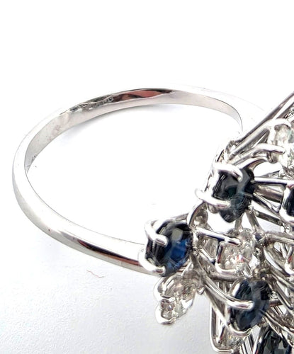 Anello in oro bianco con zaffiri e diamanti 58 Facettes