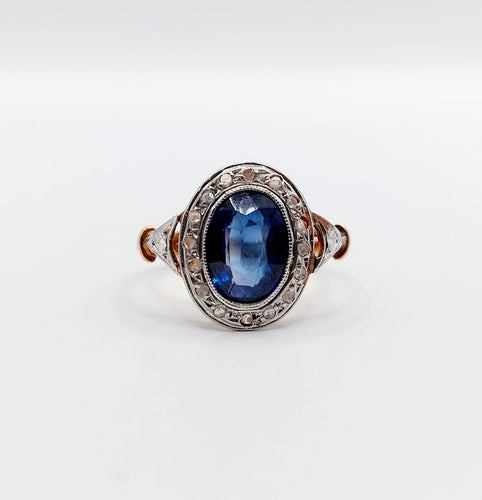 Bague 50 Bague pompadour art deco or rose 18k saphir et diamants taille rose (circa 1910) 58 Facettes A06152