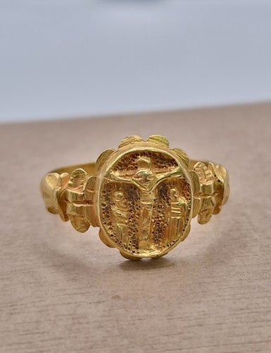 Bague Bague chevalière en or jaune, thème Jésus, fin du XIXe siècle 58 Facettes