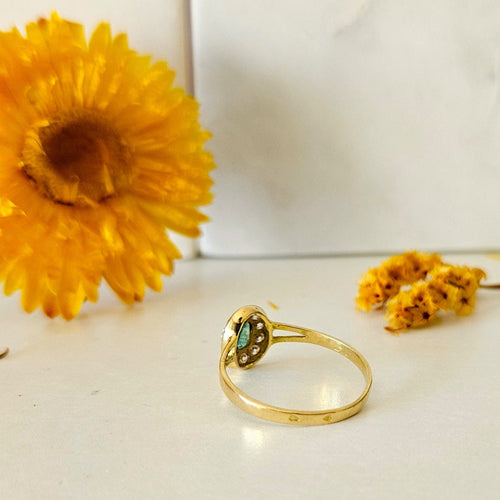 Bague 56 Bague marguerite or jaune émeraude diamants 58 Facettes MG10