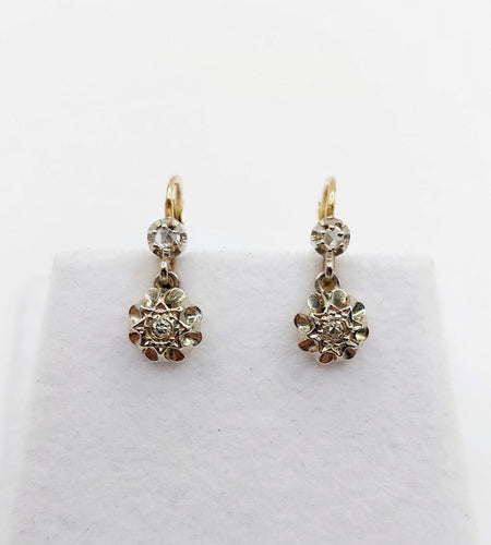 Boucles d'oreilles Dormeuses antique or 18k diamants serti étoilés (circa 1920) 58 Facettes A06529