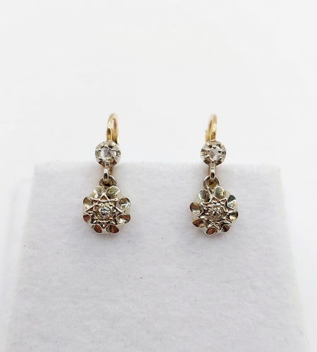 Boucles d'oreilles Dormeuses antique or 18k diamants serti étoilés (circa 1920) 58 Facettes A06529
