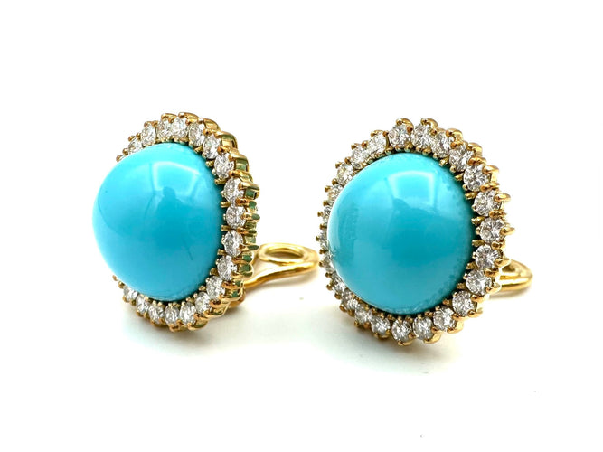 Boucles d'oreilles Paire de boucles d’oreilles or jaune, turquoises et diamants 58 Facettes