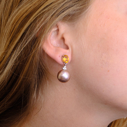 Boucles d'oreilles Boucles d'Oreilles Perles Citrines Diamants 58 Facettes