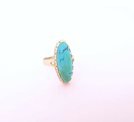 Bague 55.5 Bague Marquise cabochon de turquoise 58 Facettes AA 1669