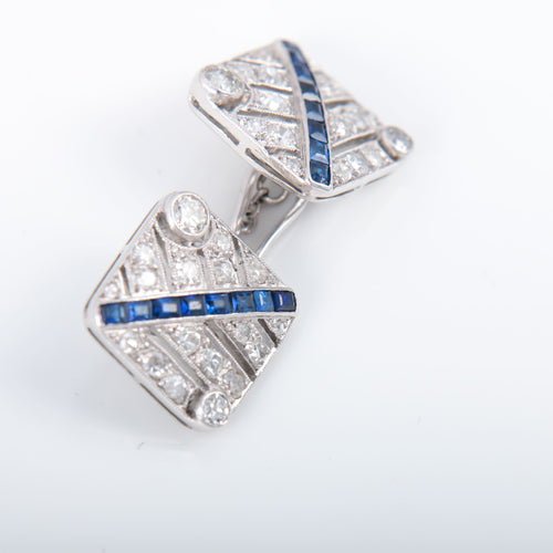 Boutons de manchette Boutons de manchettes diamants et Saphirs 58 Facettes