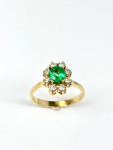 Bague 55.5 Bague rosette contemporaine en or jaune avec une émeraude de 0,6 ct AA+ et des diamants de 0,32 ct 58 Facettes E37