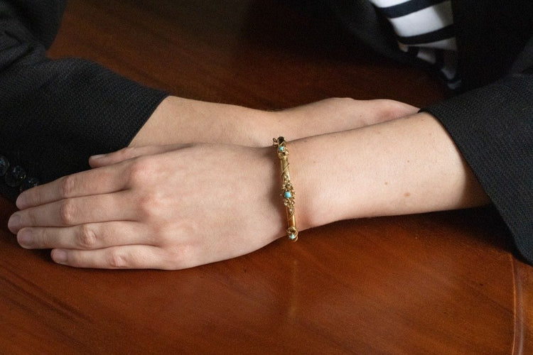 Bracelet Bracelet en or jaune avec turquoises et perles, début du XXe siècle 58 Facettes 11160