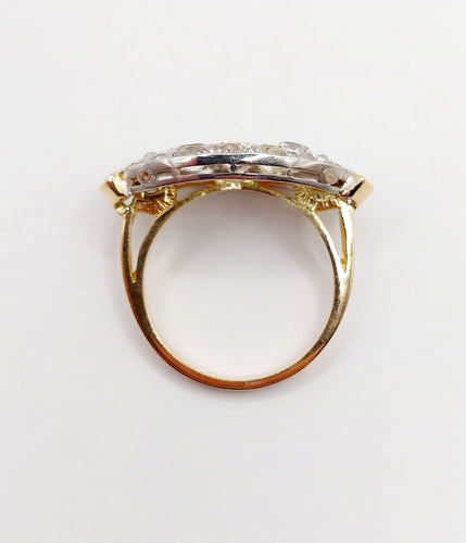 Bague 54.5 Bague marquise inversée Art déco en or 18k et platine, diamants et émeraudes 58 Facettes A06453