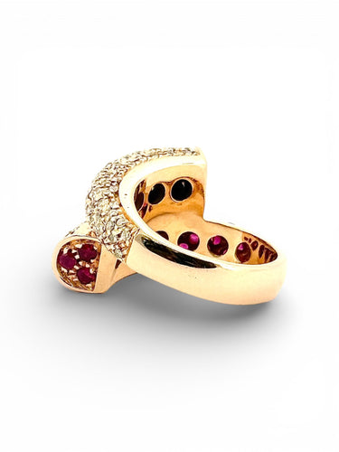 Bague en or jaune diamants et rubis