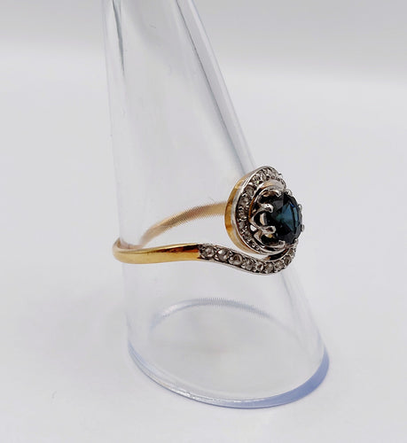 Bague 59 Bague tourbillon or jaune, saphir et diamants taille rose (circa 1900) 58 Facettes A05937