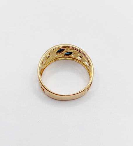 Bague 55 Bague bandeau Art Nouveau or jaune, saphirs navette, diamants 58 Facettes A04687