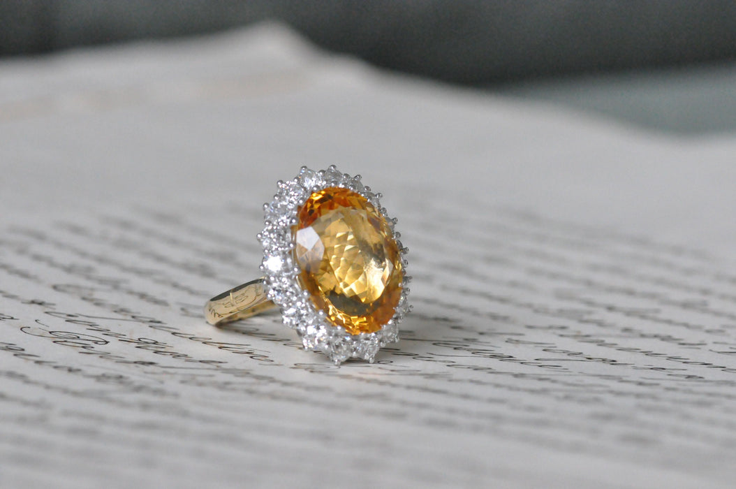 Bague 55 bague ancienne en or jaune avec citrine et diamant 58 Facettes