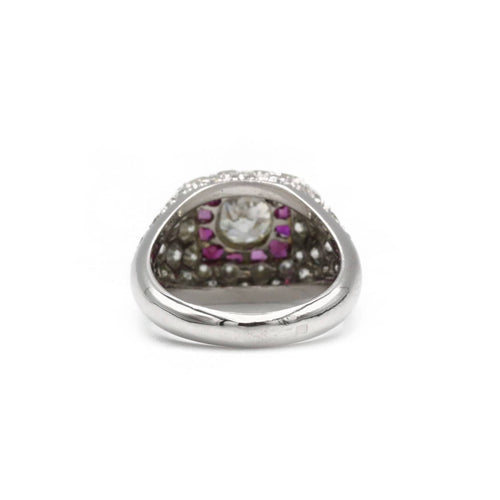 Bague 51 Bague en platine des anneés 50 style art deco diamants et rubis calibrés 58 Facettes 1226