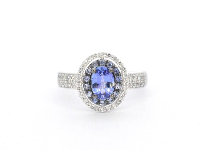 Bague 54 Bague en or blanc avec diamants et tanzanite 58 Facettes 2325