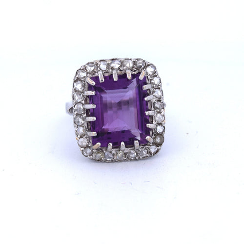 Bague 55 Bague vintage en or jaune avec améthyste et diamants 58 Facettes AN495