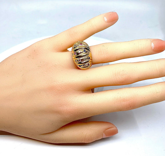 Bague Bague en or jaune 18 carats et pierres précieuses 58 Facettes AB327