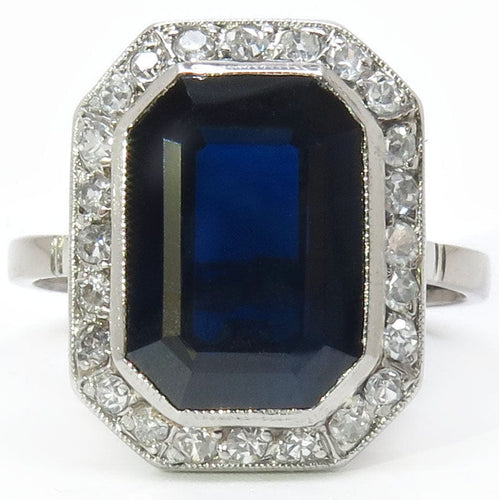 Bague Bague Octogonale Art Déco en Saphir et Diamants 58 Facettes