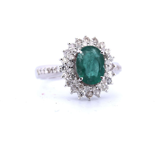 Bague en or blanc 18 carats avec émeraude de 1,80 carat et diamants