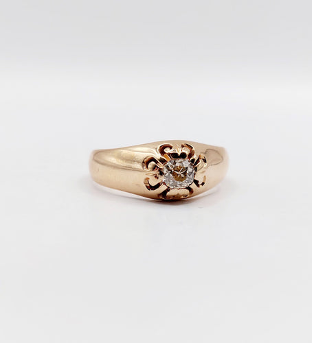 Bague 55 Bague jonc antique or rose 14k diamant taille ancienne 0,30 carats (circa 1906) 58 Facettes A06289