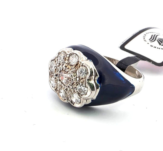 Bague 48 Bague en platine et émail avec diamants 58 Facettes