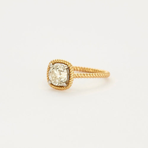 Bague 52 Solitaire Torsadé diamant taille ancienne 1,65 carat en or jaune 18K 58 Facettes