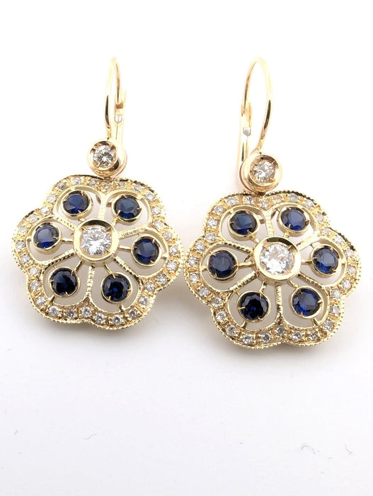 Boucles d'oreilles Boucles d'oreilles en or jaune avec saphirs et diamants 58 Facettes