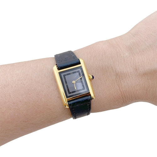 Montre Montre Cartier, "Tank Must", argent plaqué or, cuir. 58 Facettes 34731