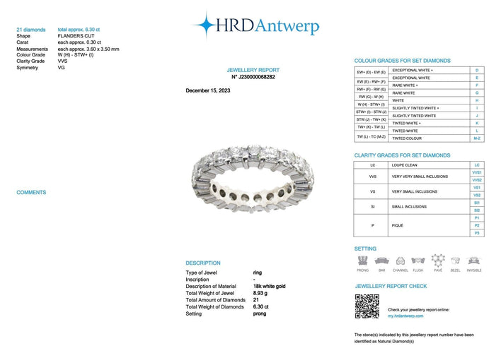 Bague 56 Bague eternity en or blanc certifiée HRD avec diamants 58 Facettes