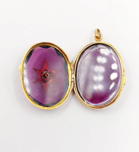 Pendentif Pendentif photo, reliquaire antique or jaune, verre violet et perle 58 Facettes A06193