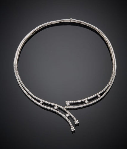 Collier Collier Rivière double rang or gris et diamants 58 Facettes LP. 258993