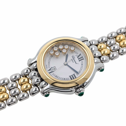 Montre Chopard Happy Sport Date Jewelry 7 Diamonds 5 Emeralds 18k Gold Steel 58 Facettes