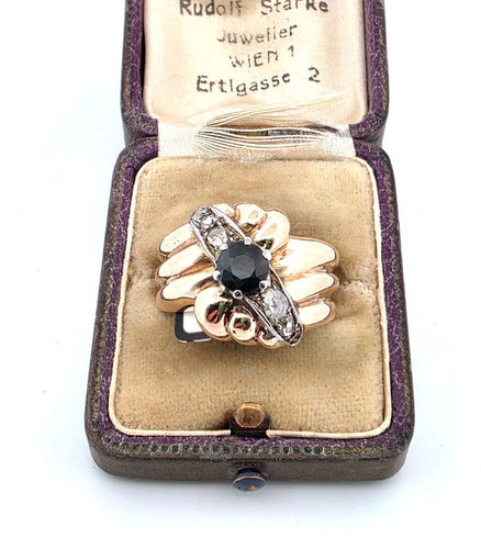 Anello in oro giallo zaffiro e diamanti 58 Facettes