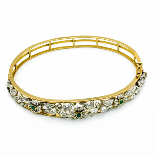 Bracelet Bracelet en or jaune orné de motifs floraux en argent, émeraudes et diamants 58 Facettes 50319
