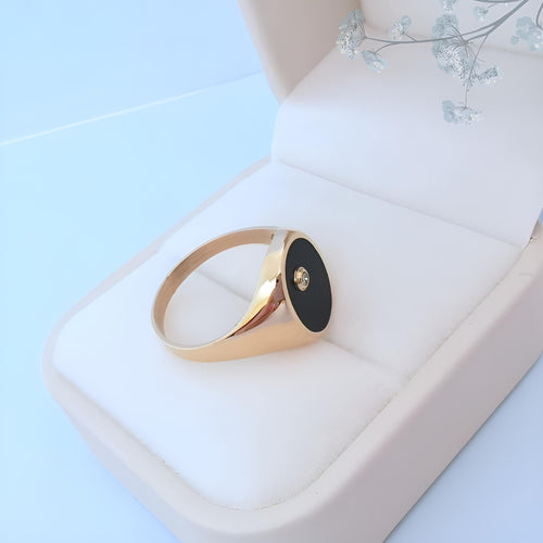 Bague 58.5 Bague Chevalière Mixte Onyx Diamant or jaune 58 Facettes AA 1743
