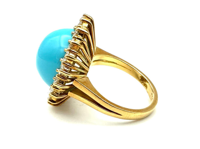 Bague 51 Bague "Marguerite" or jaune 18K, turquoise et diamants 58 Facettes