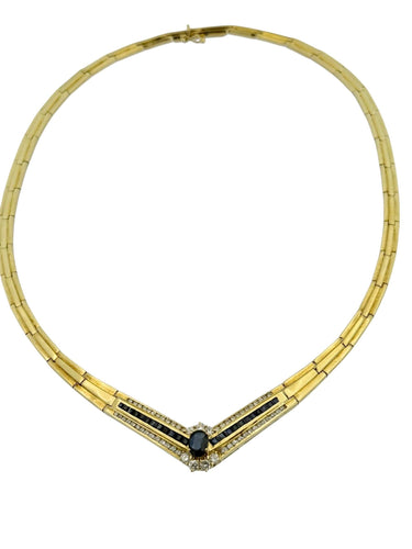 Collier Collier ras de cou rétro or jaune, diamants naturels et saphirs 58 Facettes