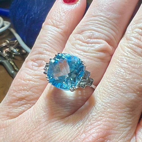 Bague 53 Bague Topaze Bleue 9.08 Ct Diamants 58 Facettes 7815 A