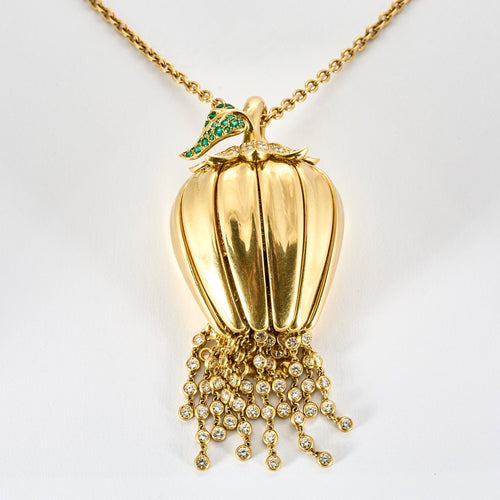 Pendentif RENE BOIVIN - Pendentif "Coloquinte" en or jaune diamants et émeraudes 58 Facettes