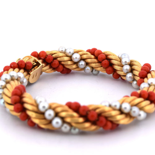 Collier Parure collana e bracciale en or jaune 18k avec corail et perles naturelles 58 Facettes