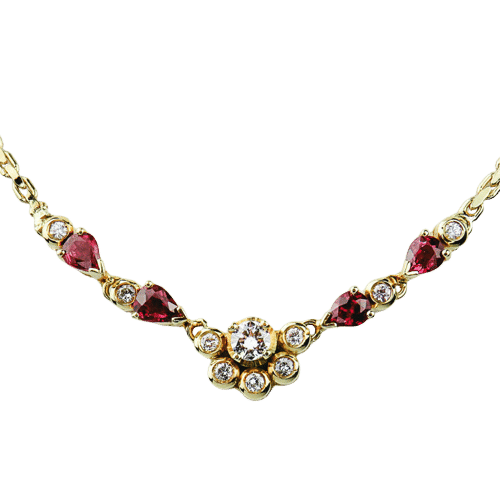 Collier Collier vintage en or jaune orné de rubis et de diamants – pièce élégante réalisée à la main, datant des années 1980. 58 Facettes 2065