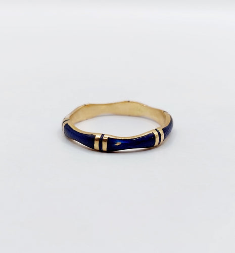 Bague jonc Alliance vintage or jaune et émail bleu